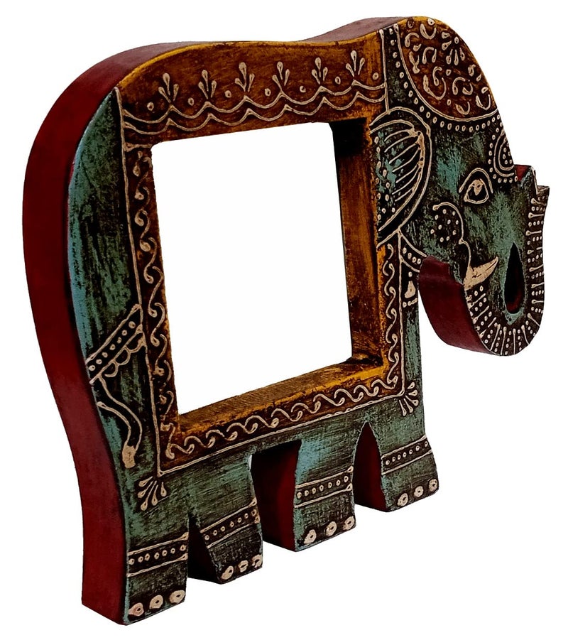 Purpledip Artistic Photoframe Wooden Elephant Shaped for 4x4 inch photo size Unique Indian souvenir (10989) - Image 4