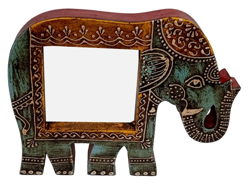 Purpledip Artistic Photoframe Wooden Elephant Shaped for 4x4 inch photo size Unique Indian souvenir (10989) - Image 2
