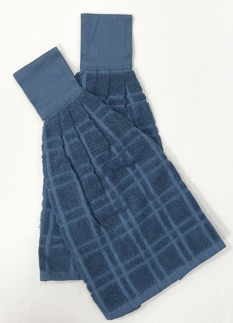 ZENVY Tie Latch Towels Set of 2  Hanging Hand Towels Set with Hook  Loop Closure Blue  Made in India