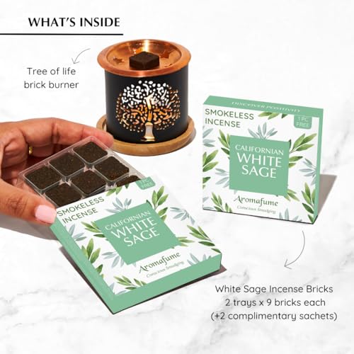 Aromafume California White Sage Incense Bricks & Tree Of Life Exotic Burner | 2X9 Bricks | Sage Incense For Cleansing Negative Energy & Protection | Sage For Smokeless Smudging, Spiritual Cleansing - Image 2
