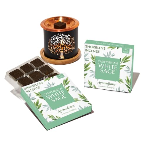 Aromafume California White Sage Incense Bricks & Tree Of Life Exotic Burner | 2X9 Bricks | Sage Incense For Cleansing Negative Energy & Protection | Sage For Smokeless Smudging, Spiritual Cleansing - Image 1