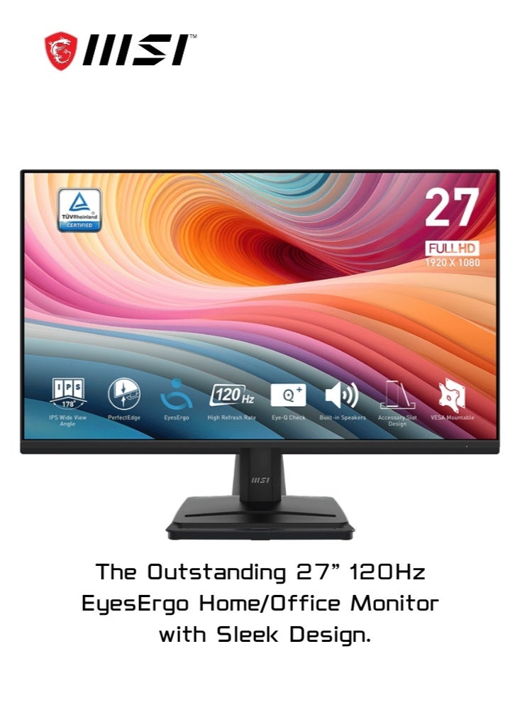 إم اس أي PRO MP275 E2 | 27 Inch 1920 x 1080 Full HD Desktop Monitor | IPS Panel, Borderless, 120 Hz | Eye-Friendly, Built-in Speakers, Tilt-Adjustable | HDMI, DisplayPort, VGA Port, VESA Mountable | Black | 9S6-3PD3CM-001 - Image 1