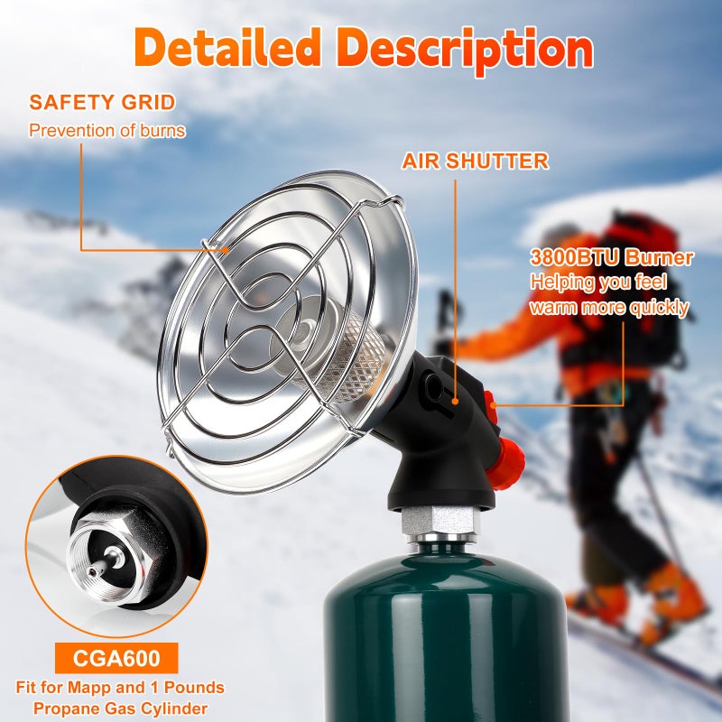EffiMate Propane Heater for Camping, Outdoor Space Patio Garage Heaters, Portable Camping Gas Heater with Reinforced Base Propane Gas Tank Holder for Outdoor Camping Hiking Ice Fishing Hunting - Image 4