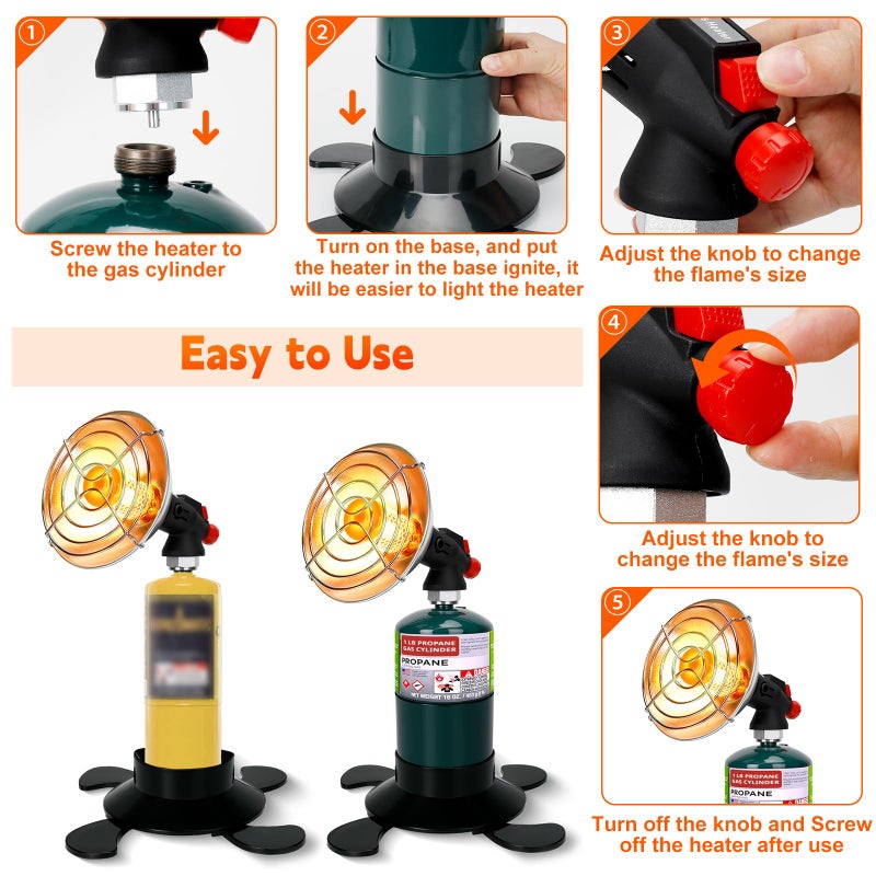 EffiMate Propane Heater for Camping, Outdoor Space Patio Garage Heaters, Portable Camping Gas Heater with Reinforced Base Propane Gas Tank Holder for Outdoor Camping Hiking Ice Fishing Hunting - Image 3