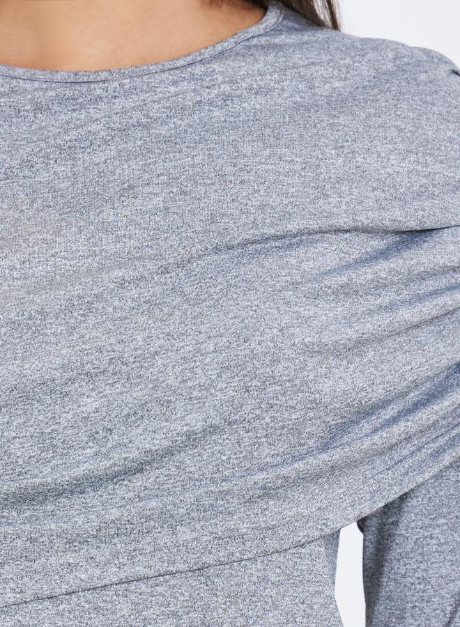 Styli Grey Long Sleeve Top with Drape Detail - Image 4