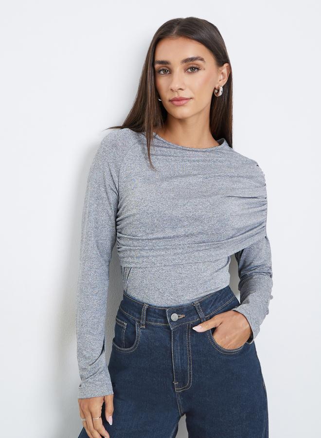 Styli Grey Long Sleeve Top with Drape Detail - Image 1