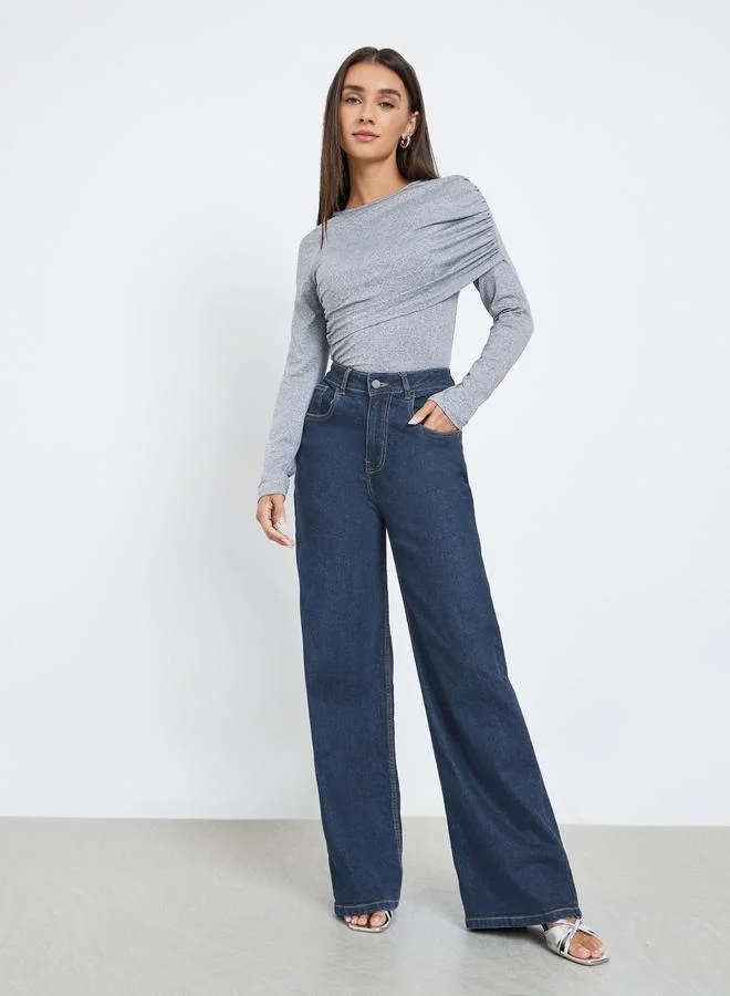 Styli Grey Long Sleeve Top with Drape Detail