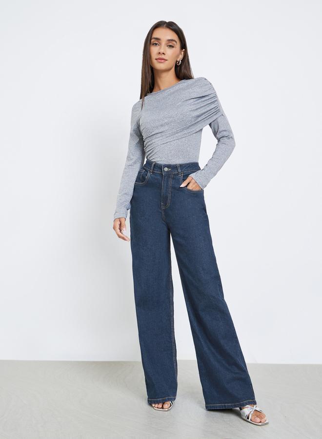 Styli Grey Long Sleeve Top with Drape Detail - Image 2