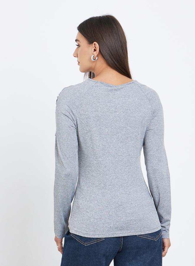 Styli Grey Long Sleeve Top with Drape Detail - Image 5