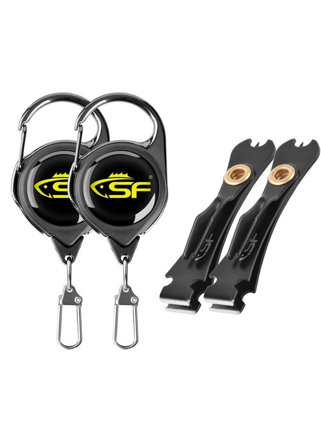 SF 2Packs 3 in 1 Fly Fishing Nipper Knot Tying Tool Black Stainless Steel Fly Line Cutter Fishing Clippers with Zinger Retractor for Fly Fishing Tapered Leader Tippet Line - Image 1