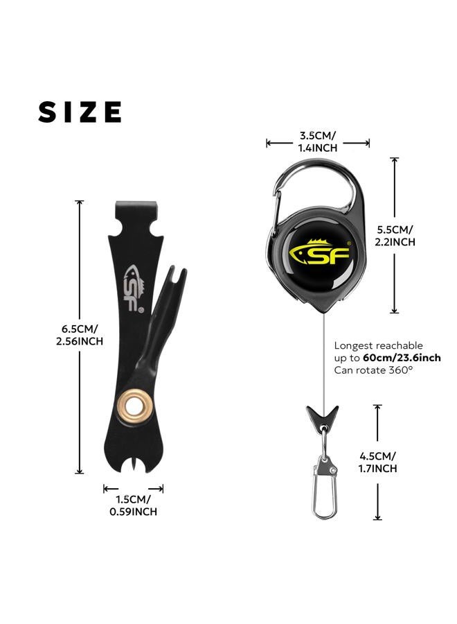 SF 2Packs 3 in 1 Fly Fishing Nipper Knot Tying Tool Black Stainless Steel Fly Line Cutter Fishing Clippers with Zinger Retractor for Fly Fishing Tapered Leader Tippet Line - Image 2
