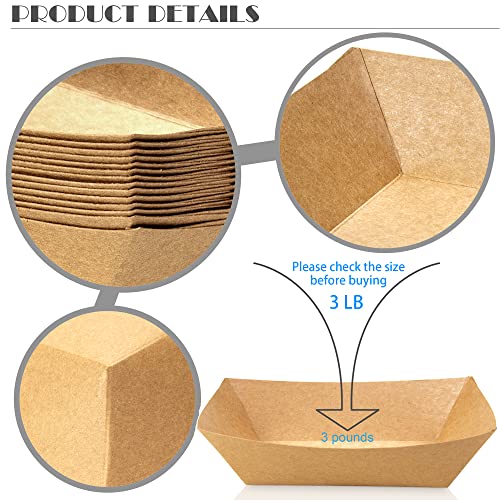 MotBach 100 Pack 3lb Kraft Paper Food Trays, Heavy-Duty Paper Food Boat Disposable Serving Basket Tray for French Fries Nachos Snack Hot Dog Taco BBQ Popcorn Party Picnic Wedding Party (Brown) - Image 3