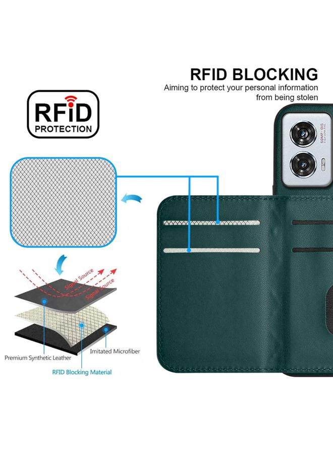 S-TOP Case For Motorola Edge 50 Fusion Global Rhombic Texture Card Bag RFID Phone Case with Long Lanyard - Image 4