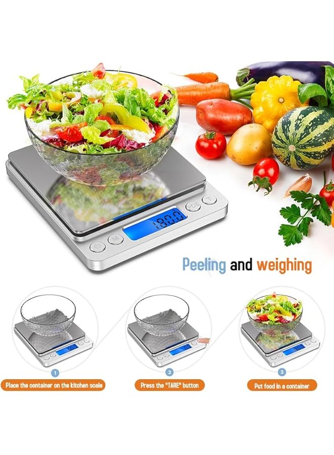 PROMASS Food Scale,Digital Kitchen Scale Weight Grams and Ounces for Food Baking,Cooking with 12 Measuring Spoons| 304 Stainless Steel|1g/0.04oz Precise Graduation| LCD Display|6 Units with Tare Function - Image 4
