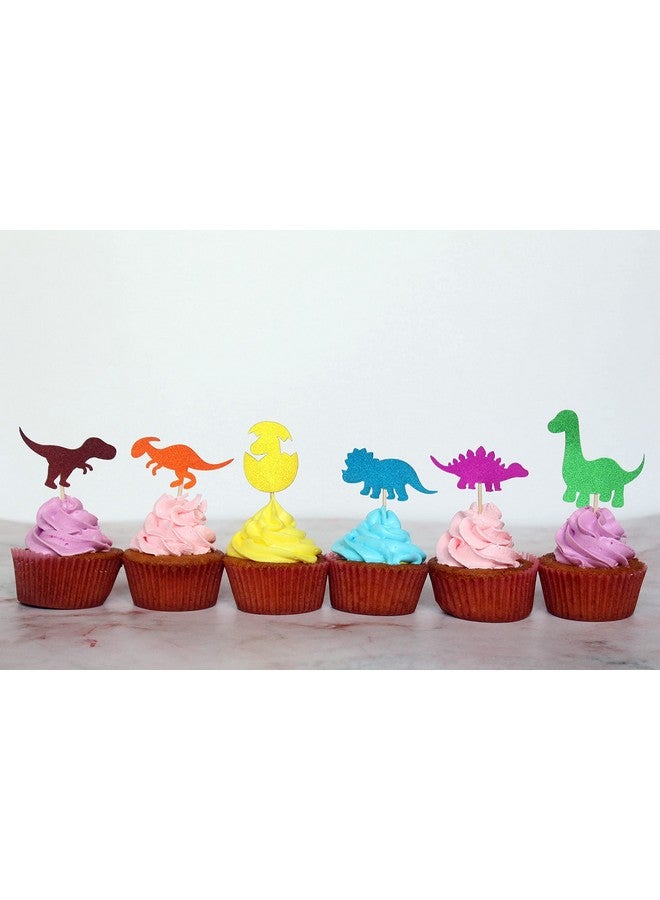 كونفيتي! - ٢٤ قطعة من زينة كب كيك ديناصور لامعة، زينة كب كيك ديناصورات براقة لحفلات أعياد ميلاد الأولاد، حفلات بطابع الديناصورات، حفلات استقبال المولود الجديد - Image 1
