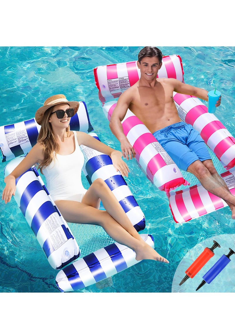 Yoawllty - Pool Floats, 2 Pack Swimming Pool Floats, 4-in-1 Adults Pool Float & Water Hammock with Air Pumps, Multi-Purpose, Inflatable Pool Floats for Adults(Blue,Pink) - Image 1