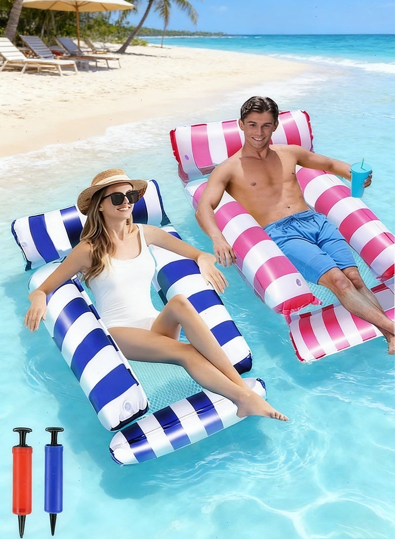 Yoawllty Swimming Pool Floats 2 Packs, 4-in-1 Inflatable Pool Float & Water Hammock with Air Pumps, Multi-Purpose Pool Floats for Adults(Blue,Pink) - Image 1