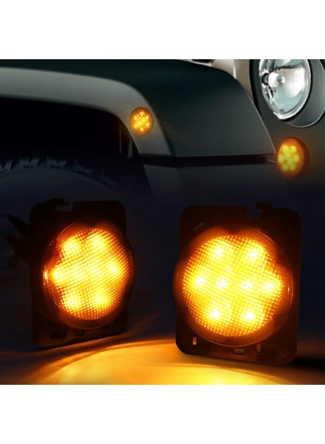 عدسة الدخان LED الجانب علامة الجبهة Fender Amber تحول إشارة مواقف السيارات أضواء لجيب رانجلر 2007-2017 - Image 2