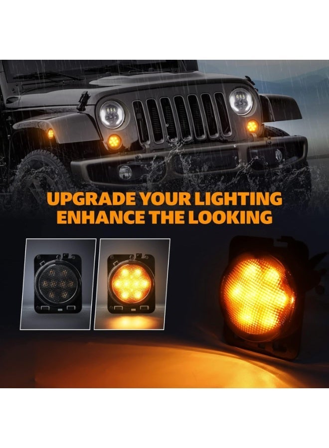 عدسة الدخان LED الجانب علامة الجبهة Fender Amber تحول إشارة مواقف السيارات أضواء لجيب رانجلر 2007-2017 - Image 4