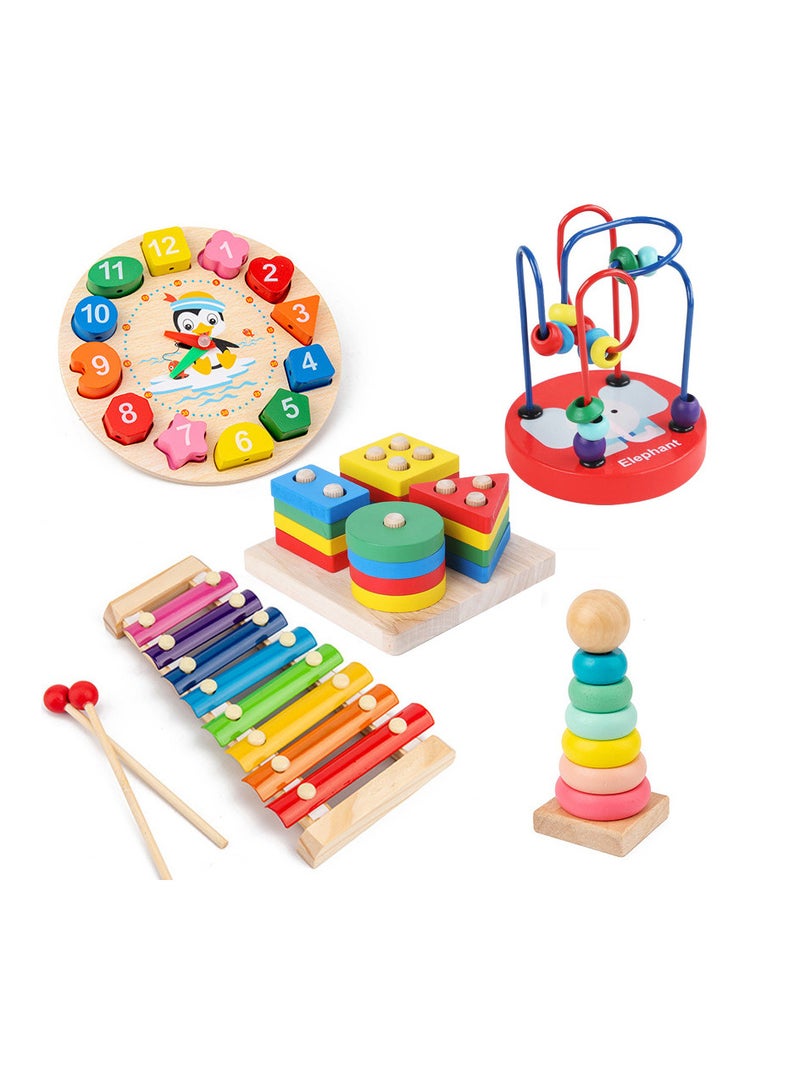 Montessori Wooden Toys Set Preschool Educational Learning Toys for Kids 5 Pieces - Image 1