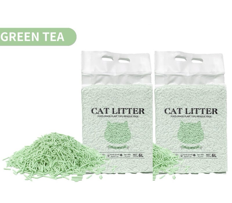 TaoTaoPets 2 Packs Upgrade Tofu Litter,Ultra Absorbent , Dust-Free, Less Scattering 6L (Greentea scent) - Image 1