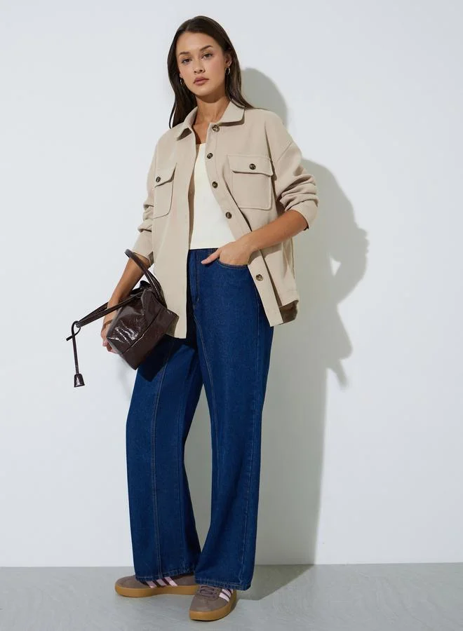 ستايلي Beige Front Button Collared Shirt