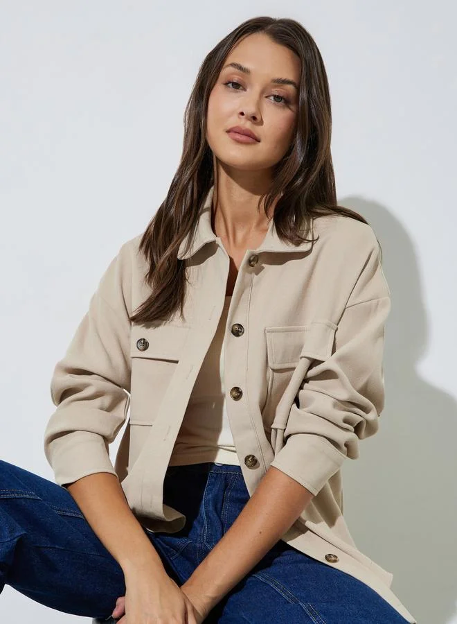 ستايلي Beige Front Button Collared Shirt