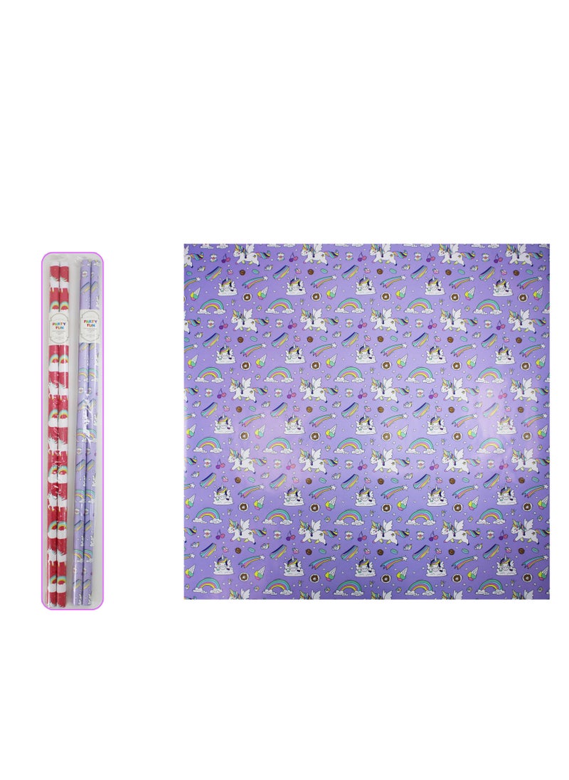 PARTY FUN - Gift Unicorn Wrapping Paper Roll  Assorted Kraft Colours 2roll - Image 1