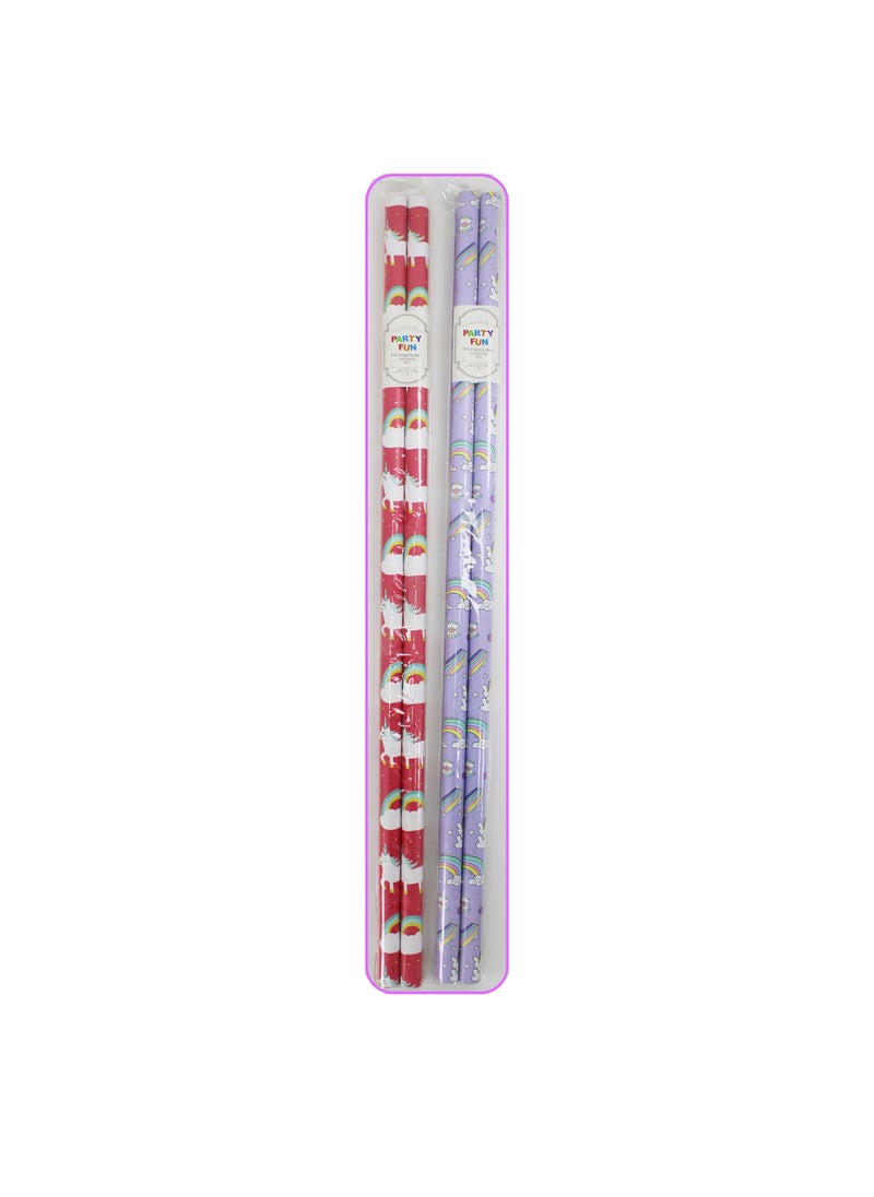 PARTY FUN - Gift Unicorn Wrapping Paper Roll  Assorted Kraft Colours 2roll - Image 1