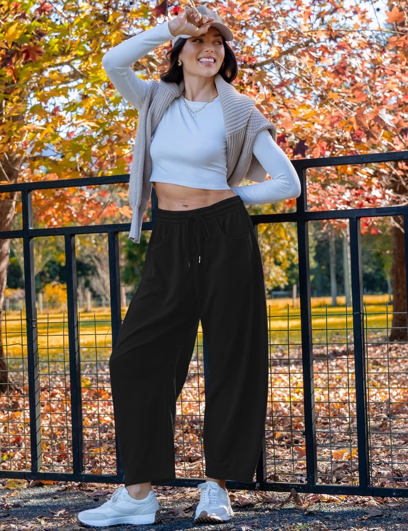 TARSE Women's Barrel Sweatpants Workout Active Joggers Pants Harem Baggy Lounge Bottoms, Black S - Image 3