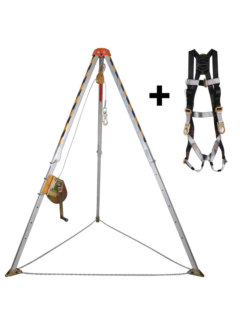 KSEIBI KSEIBI 423990 Aluminum Confined Space Tripod Kit Manhole Entry and Rescue Equipment Set with 65' Winch, Pulley, Carabiner, Fall Protection Safety Harness and Carrying Storage Bag  - Image 1