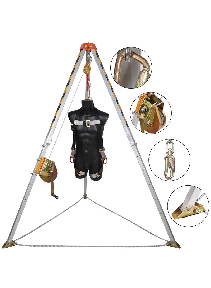 KSEIBI KSEIBI 423990 Aluminum Confined Space Tripod Kit Manhole Entry and Rescue Equipment Set with 65' Winch, Pulley, Carabiner, Fall Protection Safety Harness and Carrying Storage Bag  - Image 2