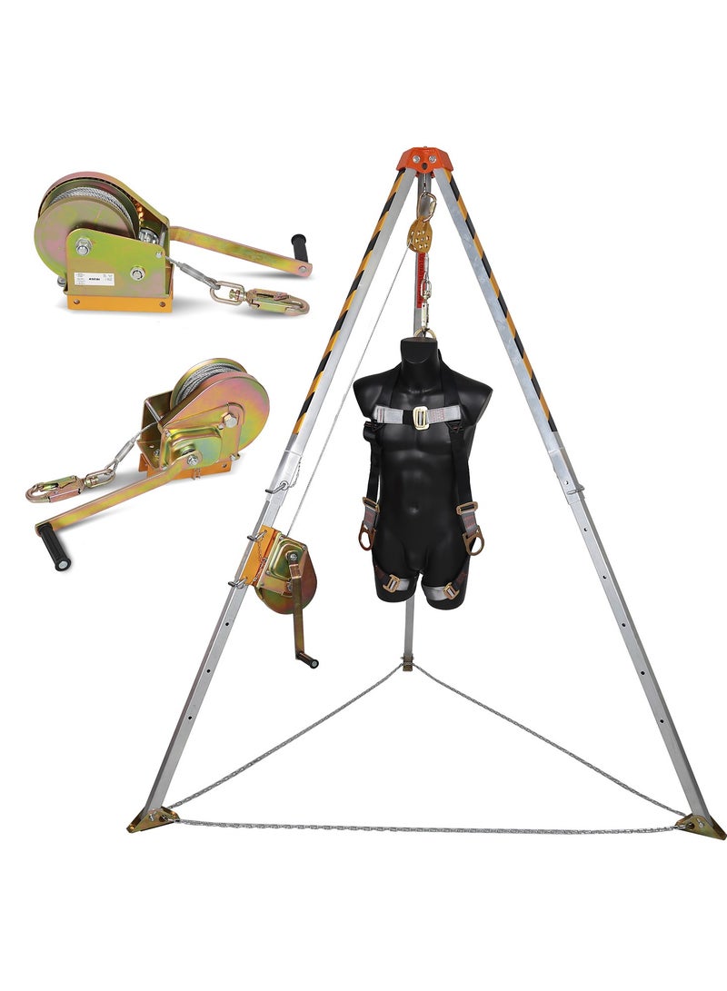 KSEIBI KSEIBI 423990 Aluminum Confined Space Tripod Kit Manhole Entry and Rescue Equipment Set with 65' Winch, Pulley, Carabiner, Fall Protection Safety Harness and Carrying Storage Bag  - Image 4