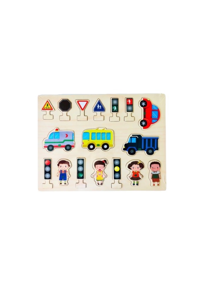 Wooden street sign toy set, road traffic lights, children's holographic model educational toys - Image 1