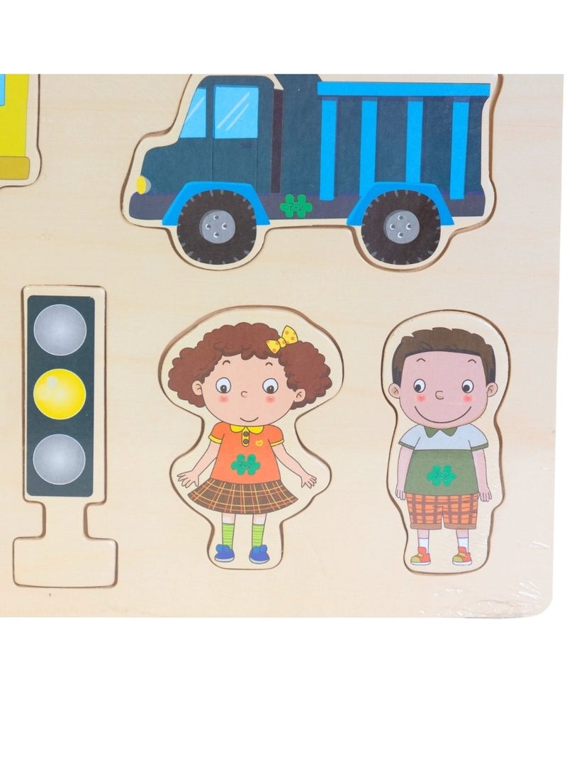 Wooden street sign toy set, road traffic lights, children's holographic model educational toys - Image 3
