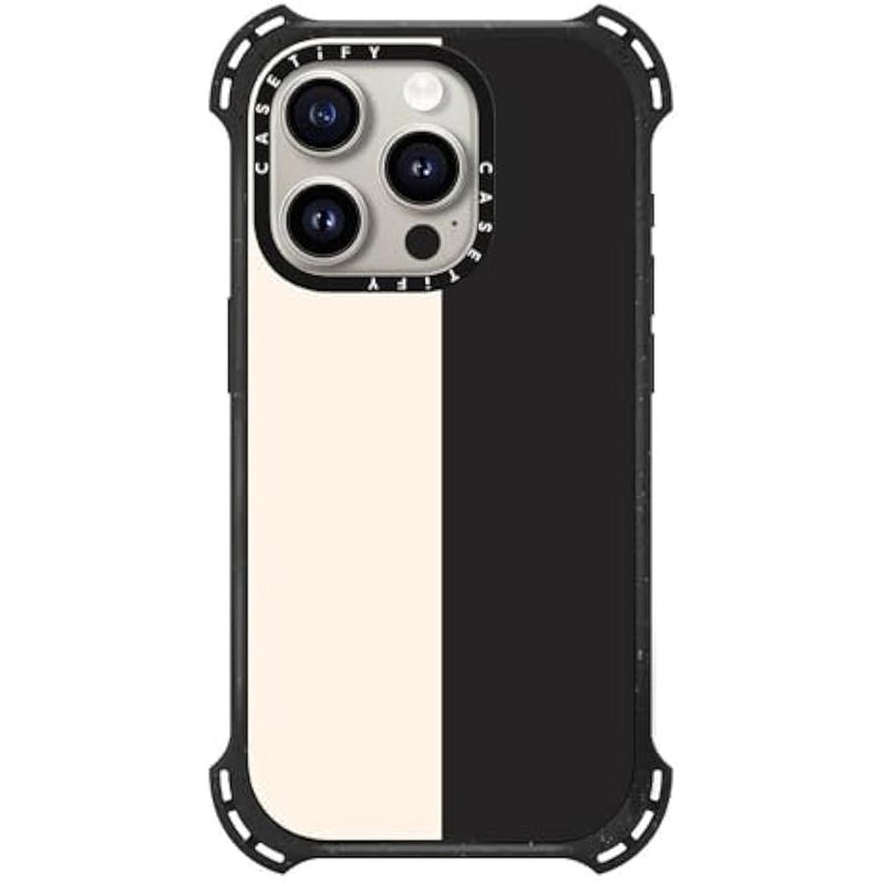 Casetify Bounce iPhone 15 Pro Case 【6X Military Grade Drop Tested / 21.3ft Drop Protection/Compatible with Magsafe】 - White/Black Colorblock - Triple Black - Image 1