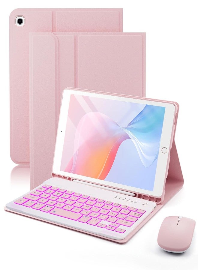 SAMTUNK for iPad mini 5 (2019) & Mini 4 (2015) Case with Keyboard for iPad mini 5th 4th Generation 7.9" - Rainbow Backlit Keyboard Case - Built in Pencil Holder with Mouse - Pink - Image 1
