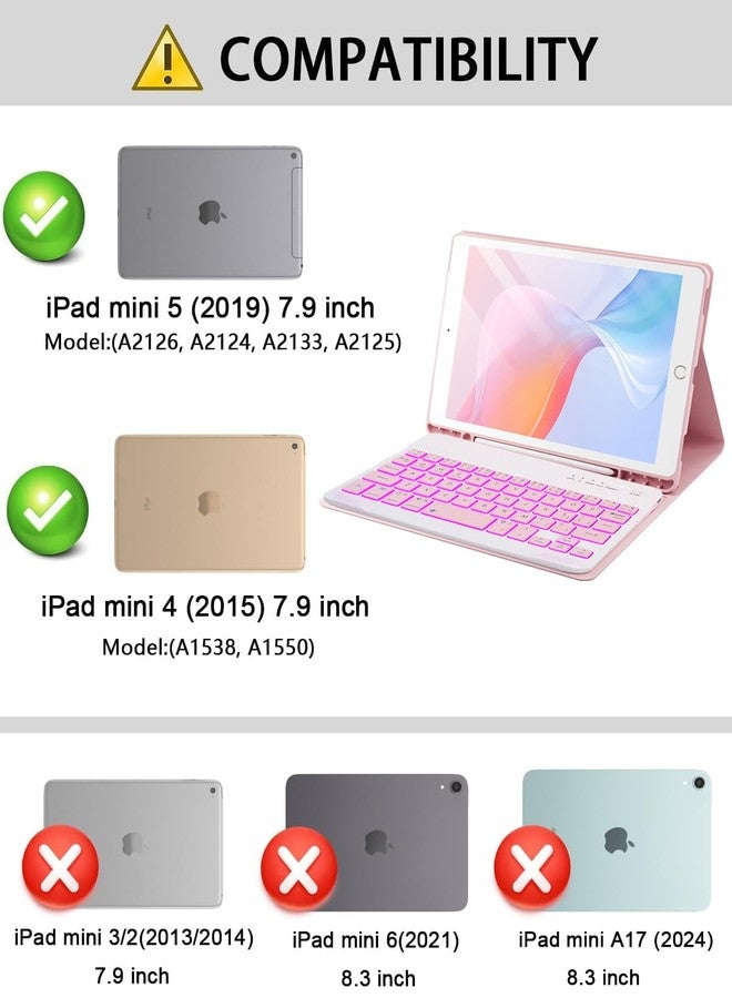 SAMTUNK for iPad mini 5 (2019) & Mini 4 (2015) Case with Keyboard for iPad mini 5th 4th Generation 7.9" - Rainbow Backlit Keyboard Case - Built in Pencil Holder with Mouse - Pink - Image 3