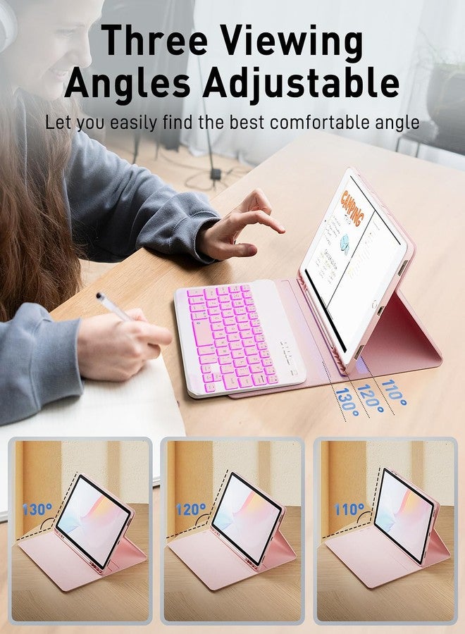 SAMTUNK for iPad mini 5 (2019) & Mini 4 (2015) Case with Keyboard for iPad mini 5th 4th Generation 7.9" - Rainbow Backlit Keyboard Case - Built in Pencil Holder with Mouse - Pink - Image 4