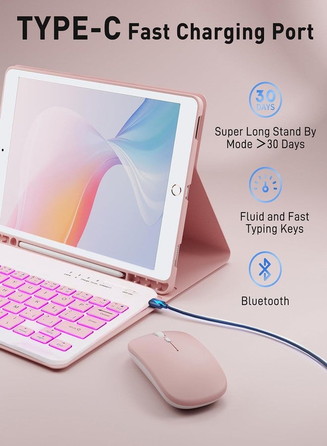 SAMTUNK for iPad mini 5 (2019) & Mini 4 (2015) Case with Keyboard for iPad mini 5th 4th Generation 7.9" - Rainbow Backlit Keyboard Case - Built in Pencil Holder with Mouse - Pink - Image 5