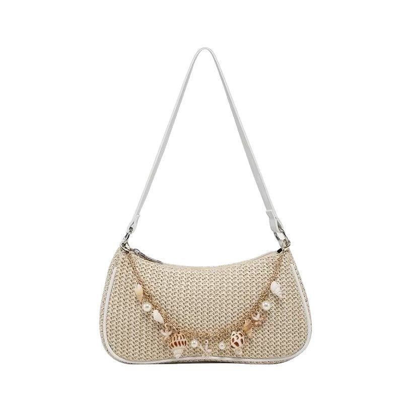 2026 Spring Shell Woven Shoulder Bag for Women, Lightweight Casual with Chain Decoration - Image 3