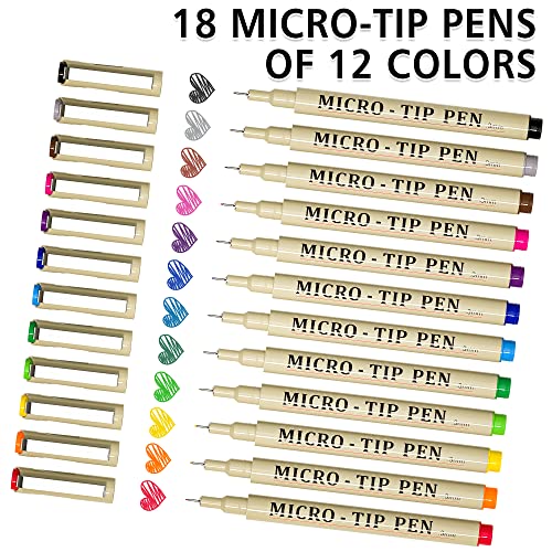 Shuttle Art 18-Pack Micro-line Pens - 11 Waterproof Archival Ink Colors in 0.3MM Felt Tip & 7 Blacks in 0.15-0.5MM For Journaling, Illustrating & Drawing - Image 2
