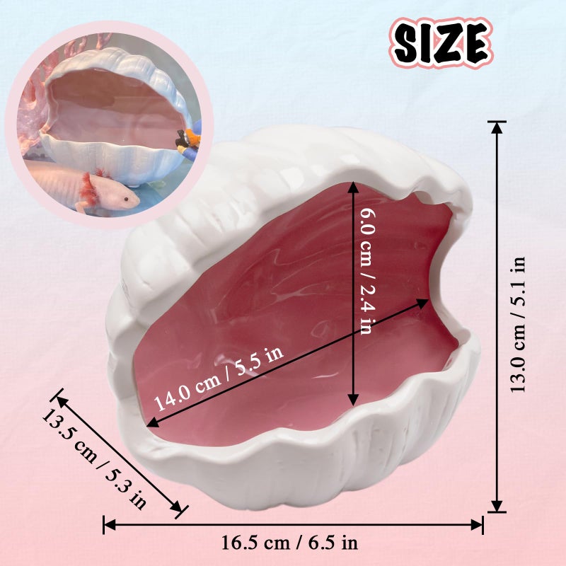 Niuohoy Axolotl Hide Shell Shape Ceramic Fish Tank Cave, Double Sided Glaze, Fish Tank Decor Shelter for Small Pet Frog Fish Betta (Extra Large, Pink) - Image 2