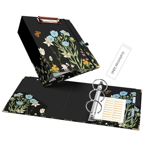 Ospelelf Small Three Ring Binder 2 Inch Floral Round Ring Clipboard Binder with 5 Tab Dividers File Folder Labels for School and Office Supplies - Image 1