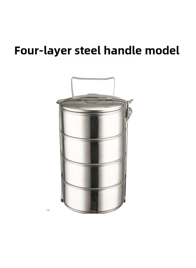 Cross-border Multi-layer Stainless Steel Lunch Box Single-layer Food Basket Pot Basket Food Lattice Tableware Lunch Box Food Lattice Box-Specifications:Four Layers Of Steel Handle-Color:14CM  - Image 1