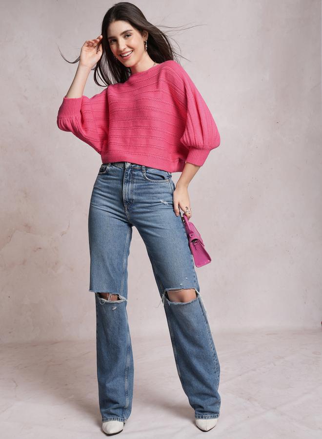 Tokyo Talkies Ribbed Boat Neck Oversized Sweater by Styli - Image 2