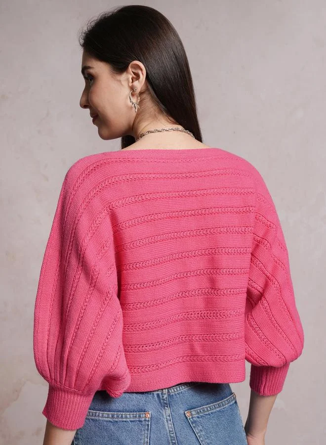 Tokyo Talkies Ribbed Boat Neck Oversized Sweater by Styli