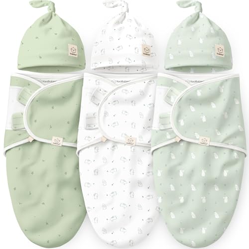KeaBabies 3Pack Organic Swaddles for Newborns Girls Boys with Hats Soft Cotton Baby Sleep Sacks 03 Months Breathable Baby Hats and Swaddles 03 Months Newborn Essentials Must Haves Bunnies - Image 1
