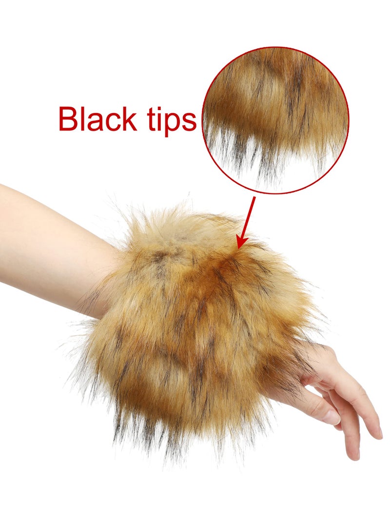 LA CARRIE Women's Leopard Print Faux Fur Wrist Cuffs,Winter Fox Furry Bands Arm Warmer (Nature) - Image 2