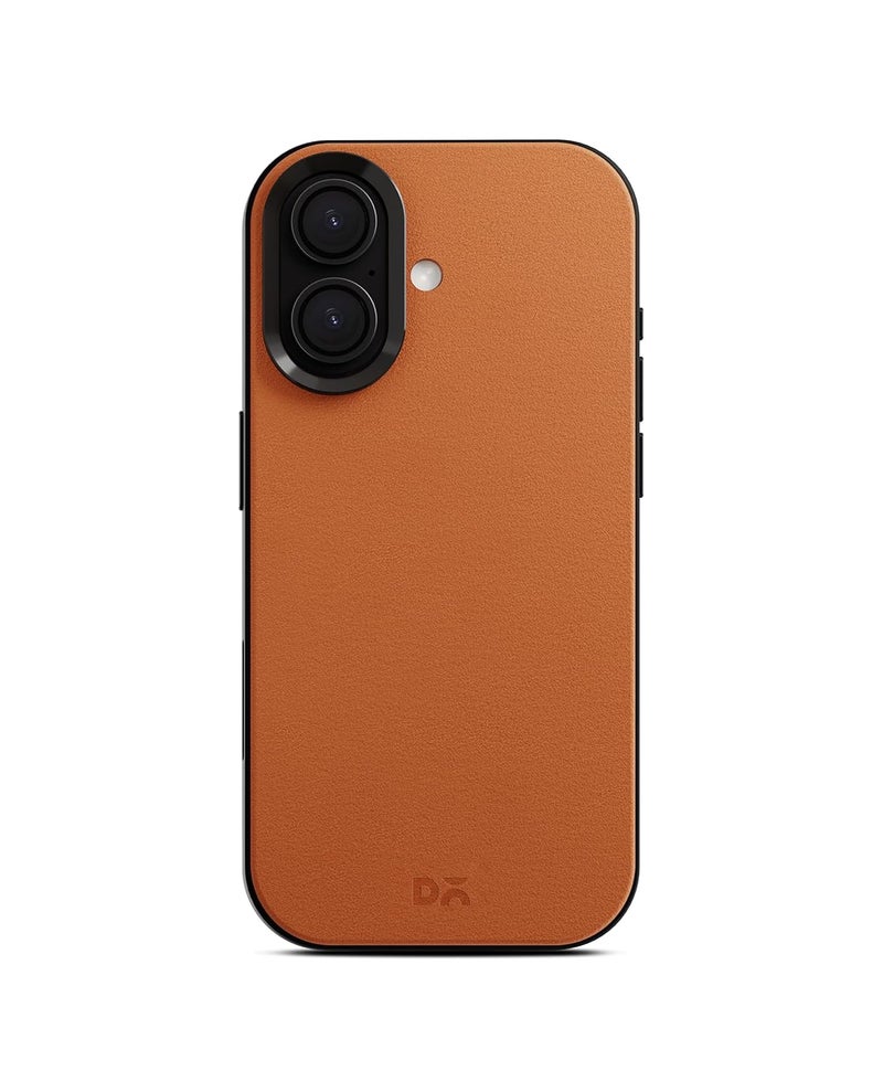 Daily Objects Leatherite Case for iPhone 16 Compatible with Mag-Safe Wireless Charging | Tan-Grey Hybrid Magnetic Back Cover - Image 1